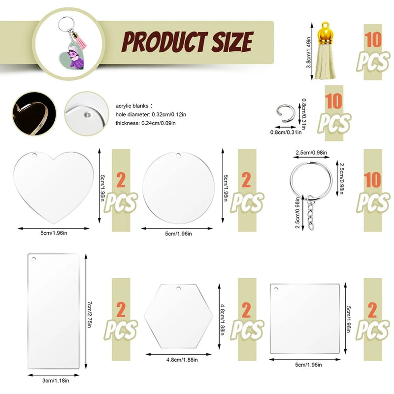 40PCS Clear Acrylic Keychains for Vinyl Kits, 5 Shapes Blanks Key Chain Rings