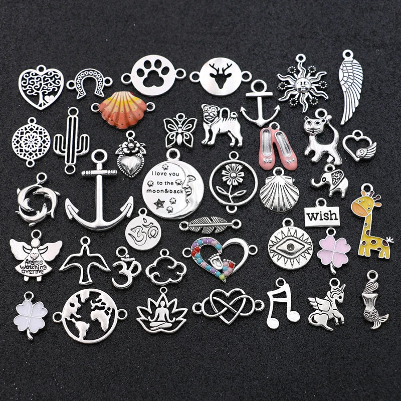 40PCS Mix Tree Heart Yoga Deer Anchor Charms Pendants for DIY Jewelry Making