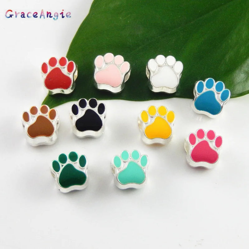 40PCS Paw Prints Beads For DIY Jewelry making Crafts Colorful