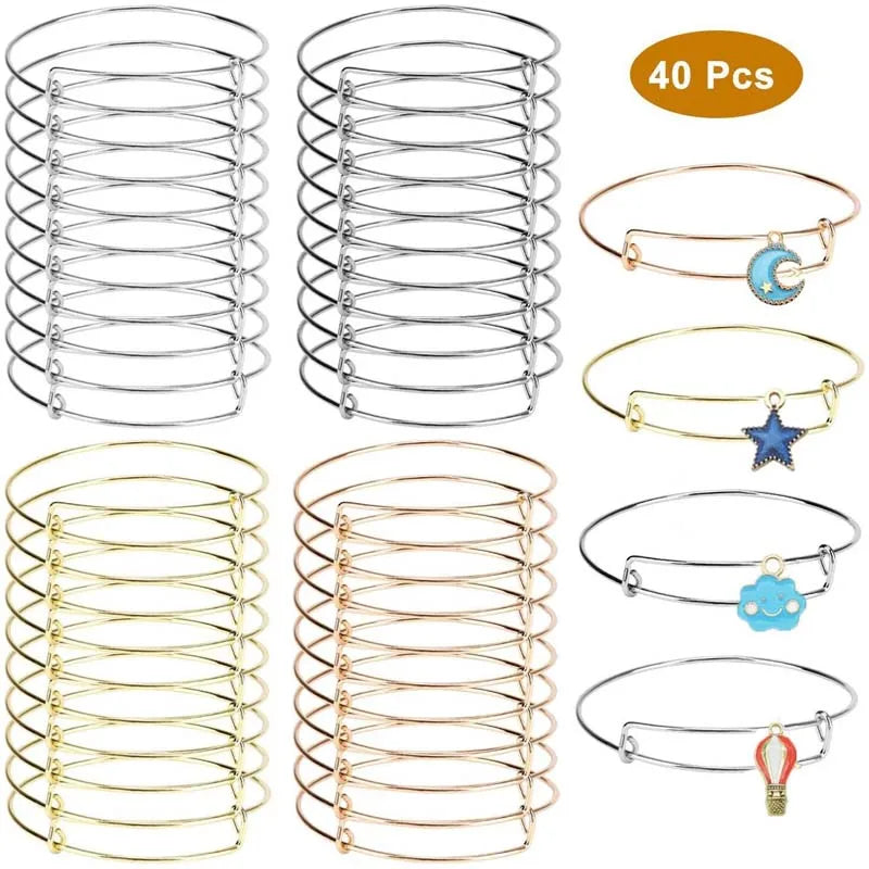 40 Pack Adjustable Wire Bracelets for DIY Jewelry Making