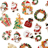 40Pcs Christmas Alloy Enamel Pendants Snowman Reindeer Bell