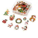 40Pcs Christmas Alloy Enamel Pendants Snowman Reindeer Bell