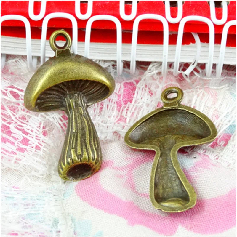 40Pcs Antique Bronze Mushroom Charms Pendant for DIY Necklace Jewelry