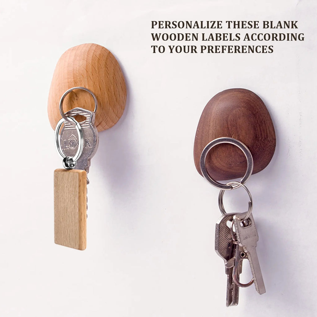 40Pcs Blank Rectangle Wooden Keychain DIY Wood Keychains Key Tags