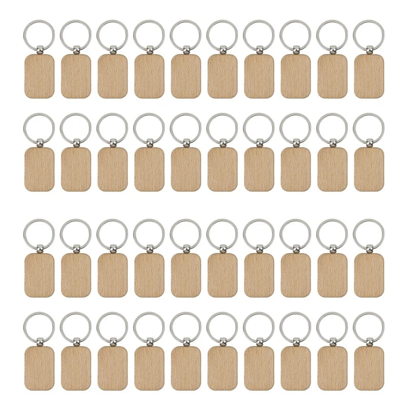 40Pcs Blank Wooden Keychain DIY Key Tag Anti-Lost Wood Accessories Gift