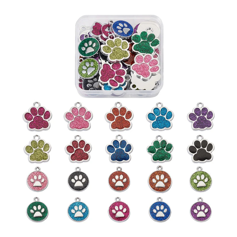 40Pcs Enamel Charms Pendant Dog Paw Prints for Jewelry Making DIY