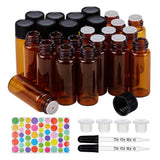 40Pcs 5ml Amber Glass Bottles Essential Oil Perfume with Droppers Labels DIY