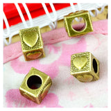40Pcs Vintage Heart Square Beads 4.8MM Big Hole Charms Pendant DIY