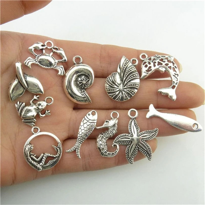 40Pcs Silver Ocean Charm Pendant Mix for DIY Jewelry Making