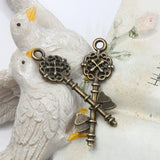 40Pcs Antique Bronze Flower Heart Key Charms Pendants Jewelry