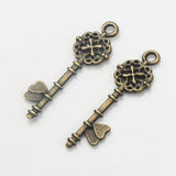 40Pcs Antique Bronze Flower Heart Key Charms Pendants Jewelry