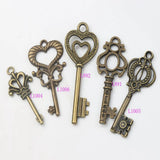 40Pcs Antique Bronze Flower Heart Key Charms Pendants Jewelry