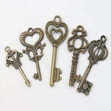 40Pcs Antique Bronze Flower Heart Key Charms Pendants Jewelry