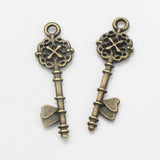 40Pcs Antique Bronze Flower Heart Key Charms Pendants Jewelry