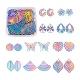 40Pcs Mixed Shapes Filigree Pendant Stainless Steel Etched Metal Embellishment