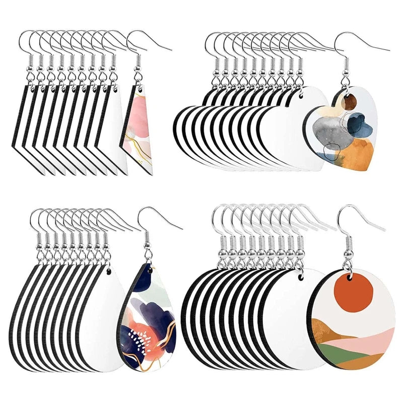 40Pcs Sublimation Blank Earrings Unfinished Wood Earrings for DIY Jewelry Making