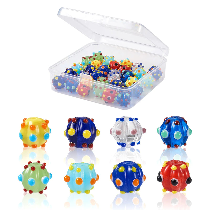 40Pcs 14mm Bumpy Lampwork Beads Mixed Round Corrugated Beads for DIY Jewelry