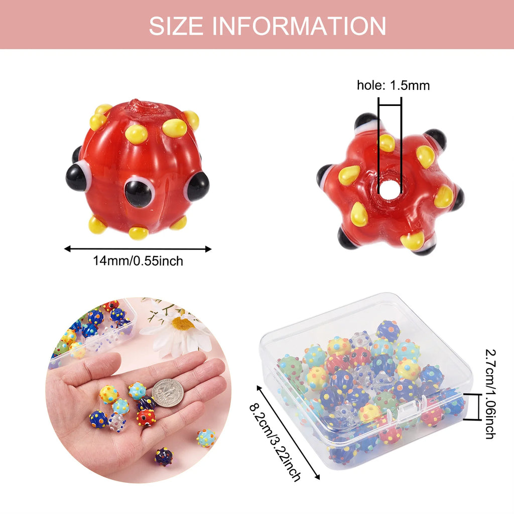 40Pcs 14mm Bumpy Lampwork Beads Mixed Round Corrugated Beads for DIY Jewelry