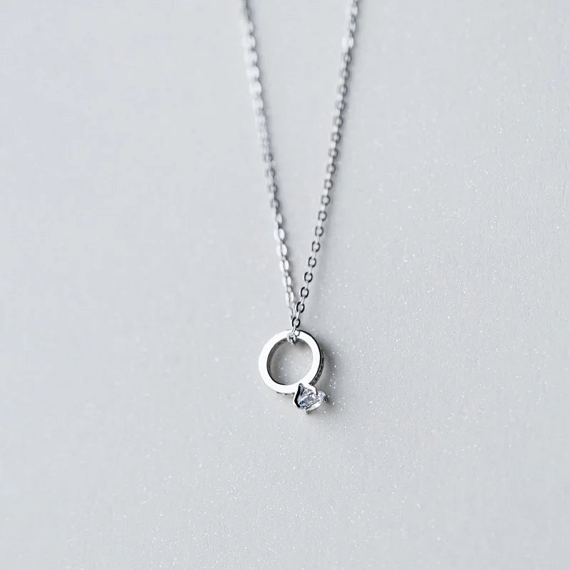 925 Silver Hollow Circle Pendant Necklace For Women