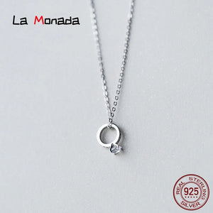 925 Silver Hollow Circle Pendant Necklace For Women