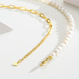 925 Sterling Silver Chain Pearl Chocker Necklace Women Jewelry