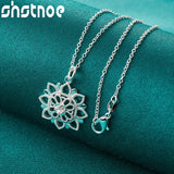 925 Silver Zircon Flower Pendant Necklace Women Bridal Wedding Jewelry