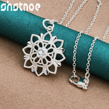 925 Silver Zircon Flower Pendant Necklace Women Bridal Wedding Jewelry