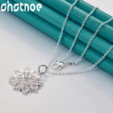 925 Silver Zircon Flower Pendant Necklace Women Bridal Wedding Jewelry
