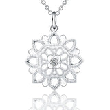 925 Silver Zircon Flower Pendant Necklace Women Bridal Wedding Jewelry