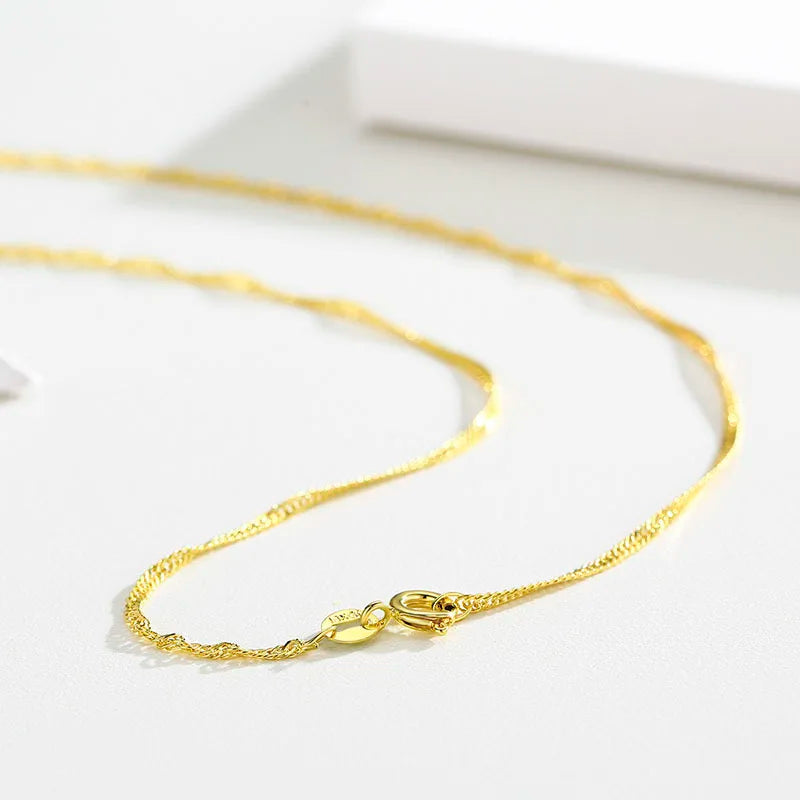 Brass Waterwave Chain Necklace Short to Long Yellow Water Wave for Women Men