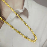 Brass Waterwave Chain Necklace Short to Long Yellow Water Wave for Women Men