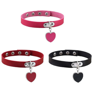 40cm PU Leather Heart Choker Necklace Women Chocker Necklaces Punk Statement Jew