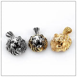 Fine Carving Silver Lion Pendant Necklace Men's 316L Stainless Steel Tone Chain