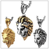 Fine Carving Silver Lion Pendant Necklace Men's 316L Stainless Steel Tone Chain