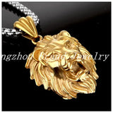 Fine Carving Silver Lion Pendant Necklace Men's 316L Stainless Steel Tone Chain