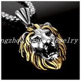 Fine Carving Silver Lion Pendant Necklace Men's 316L Stainless Steel Tone Chain