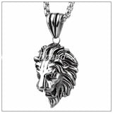 Fine Carving Silver Lion Pendant Necklace Men's 316L Stainless Steel Tone Chain