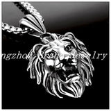 Fine Carving Silver Lion Pendant Necklace Men's 316L Stainless Steel Tone Chain
