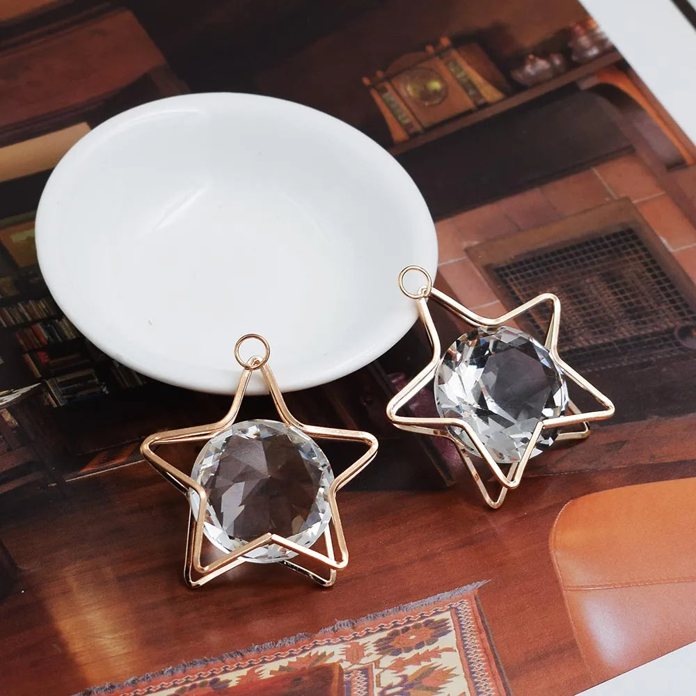 40mm Big Crystal Alloy Vintage Star Dangle Charm Pendant