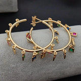 Rainbow CZ Charm Circle Hoop Earrings Boho Steampunk Ear Clip Earrings