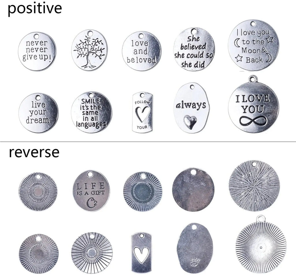 40pcs 10 Styles Silver Plated Word Charms for Jewelry Making Crafting