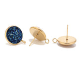40pcs 12mm Stainless Steel Resin Druzy Stud Earring Post Findings with Loop Tone