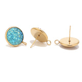 40pcs 12mm Stainless Steel Resin Druzy Stud Earring Post Findings with Loop Tone
