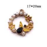 40pcs 17*20mm Round Circle Charms Enamel Crystal Bee Earring Pendants