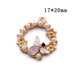 40pcs 17*20mm Round Circle Charms Enamel Crystal Bee Earring Pendants