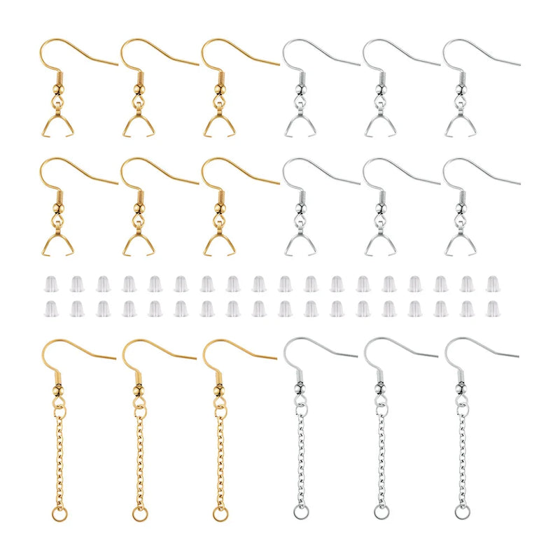 40pcs 304 Stainless Steel Ear Wires Fish Hook & Pinch Bails for Earrings