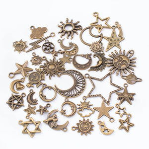 40pcs Antique Bronze Star Moon Sun Charms Pendants for DIY Jewelry Making