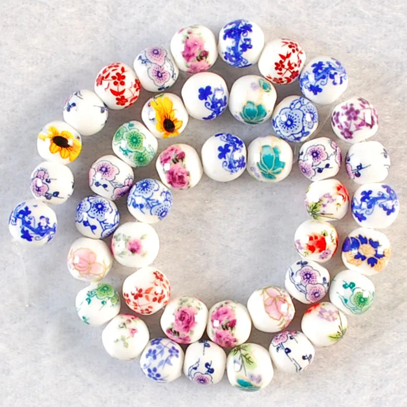 40pcs 8mm Ceramic Flower Porcelain Beads for Jewelry DIY