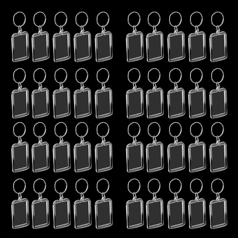 40pcs Acrylic Photo Keychain Frames - 1.5 X 0.98 Clear Blank DIY Picture Frames