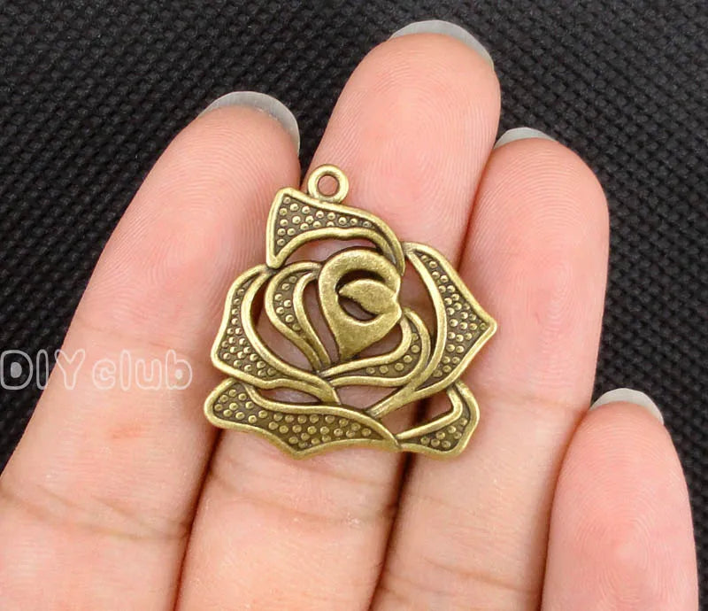 40pcs Antique Bronze Rose Charm Pendant, Flower Charms 27x26mm